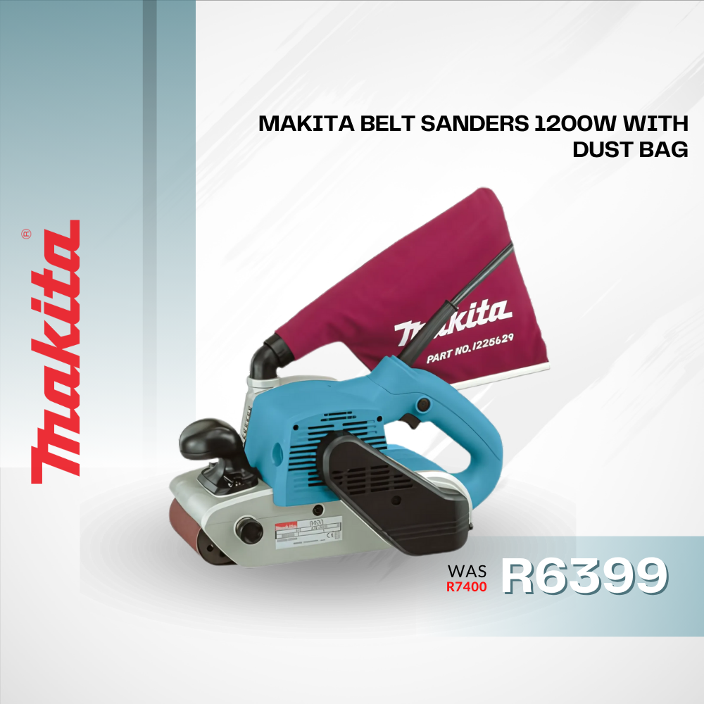 Promotional design featuring a Makita belt sander.
