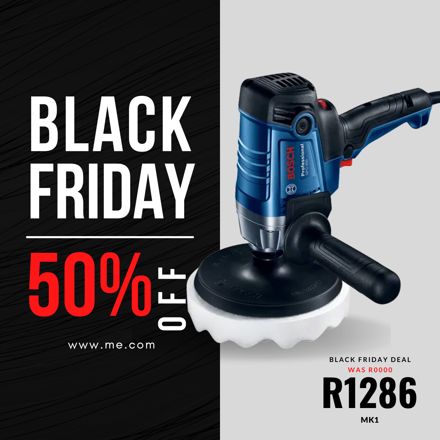 Black Friday promotional design featuring a cordless drill.