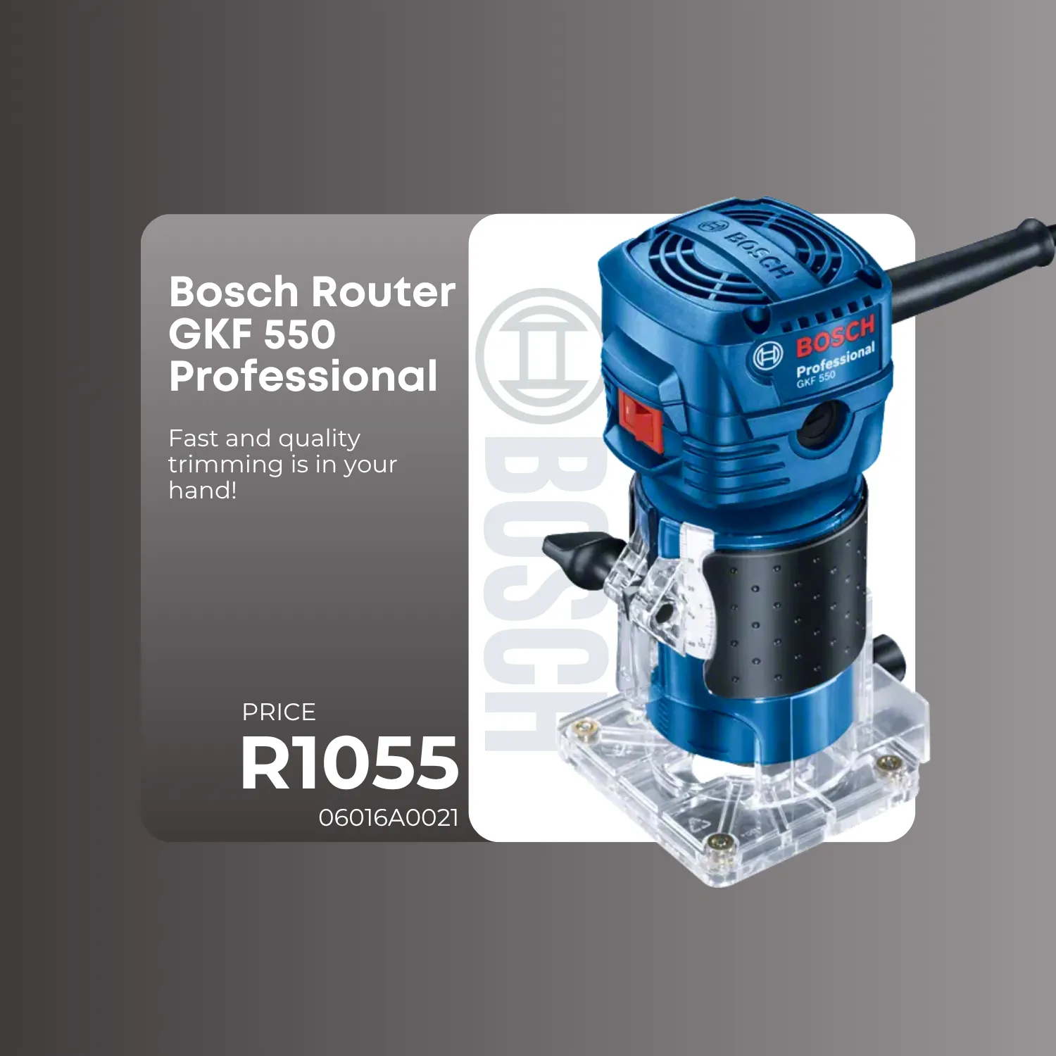 Promotional design featuring a Bosch router.